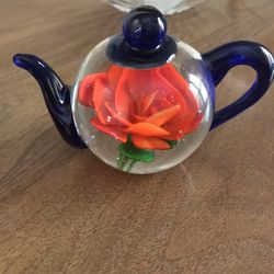 Vintage Blue Glass Teapot Paperweight