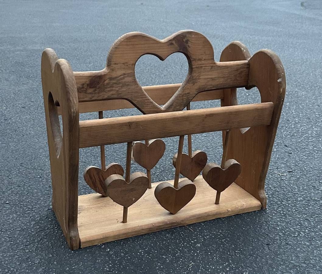 Antique Solid Wood Love Heart Magazine Rack