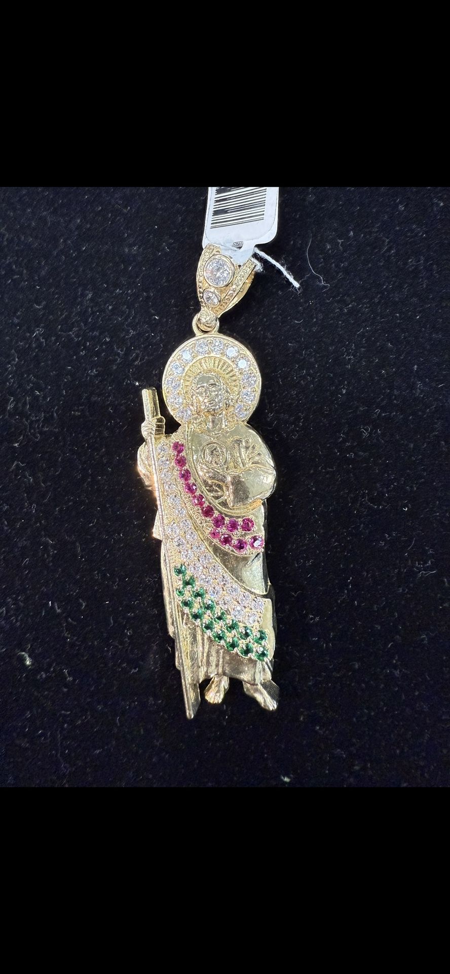 Gold Emerald and Ruby Jesus Pendent