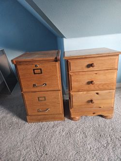 Antique File Cabinet And Night Stand/end Table