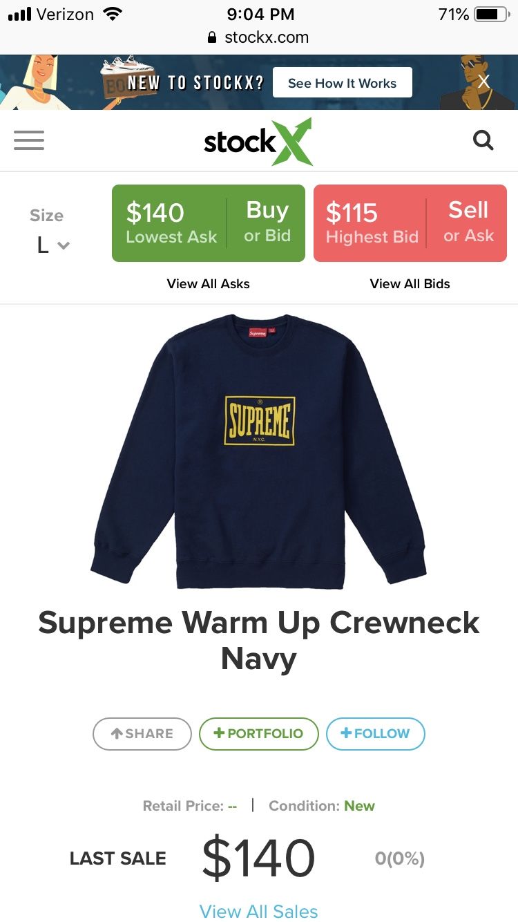 Supreme warm up crewneck L