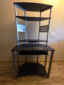 Vertical Corner Computer Desk / Workstation with Shelving - Space Saving