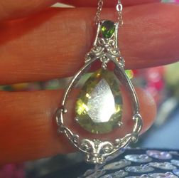 NWT Diamond And Russian Verde Quartz Pendant Platinum Sterling