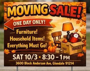 Moving Sale (indoors wA/C)! 10/3 8:30-1p