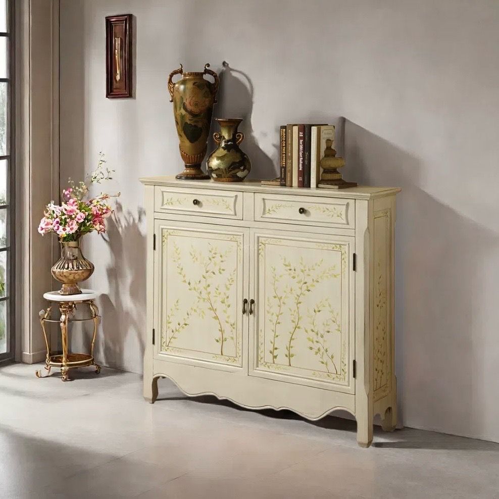 Powell White Hand Painted 2 Drawer Console