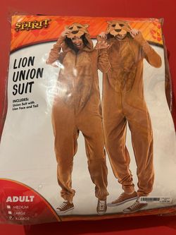 Brown fleece lion costume (jumpsuit type) adult size XL unisex
