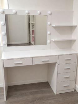 White Kids Vanity Desk with Drawers