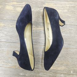 90s Vintage BANDOLINO Navy Blue Suede Pumps 6.5 6 Made in Spain
