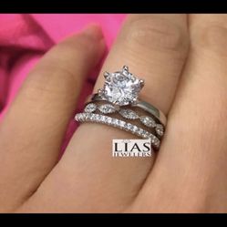 New 18k White Gold Wedding Ring Set 