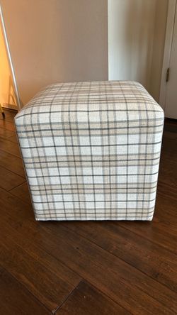 Cube Ottoman Upholstered Plaid Fabric