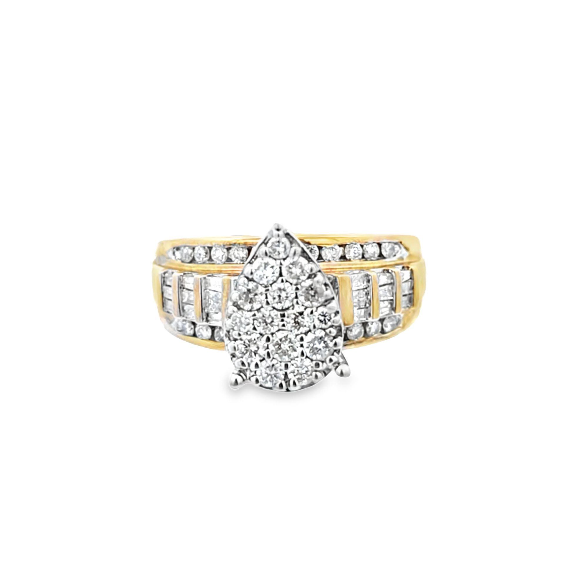 10K Tear Drop Cinderalla Style with 1 CTW Diamond Ring