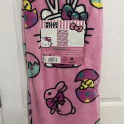 NWT Hello Kitty Easter Plush Silk Touch Throw Blanket 50 x 70" Pink Bunny