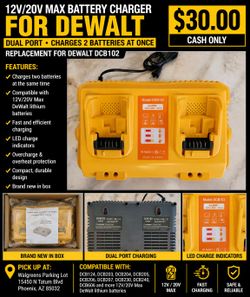 Battery Charger-Dewalt-DCB102-12/20V Compatible with 12V 20V Max Lithium Battery DCB124 DCB203 DCB204 DCB606, 2-Port Simultaneous Charging HAVE 2