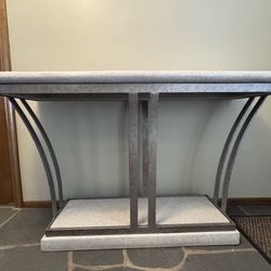 Stone Side Table- Console-Entry Table 54" x 18" x 34" high Silver Metal Base