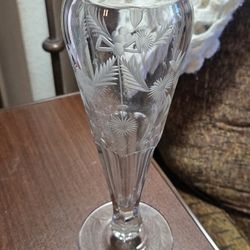 Crystal Floral Etched Vase. 