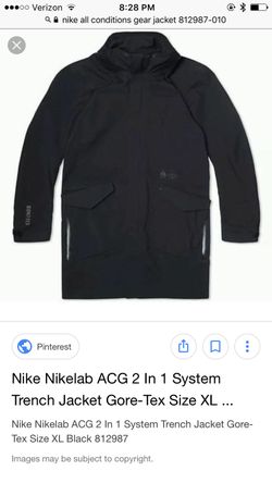 Men's Black Nikelab ACG 3 in 1 System Trench Jacket Gore Tex. Size