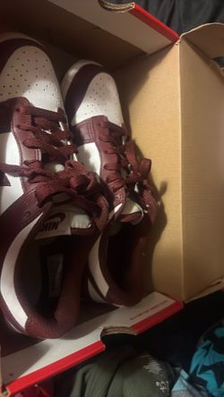 burgundy and white dunks low top