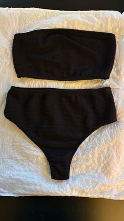 Black Textured Bandeau Bikini Set