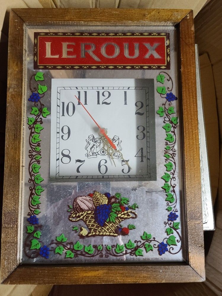 Leroux Liqueur Mirror Wall Clock Advertisement