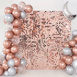 12pcs Rose Golden Shimmer Wall Backdrop Panels Square Panel