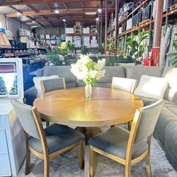 Modern 5pc Round Dining Set – Wood Table with Upholstered Chairs! 