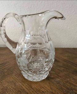 Vintage Etched Glass Grape Pattern Pitcher