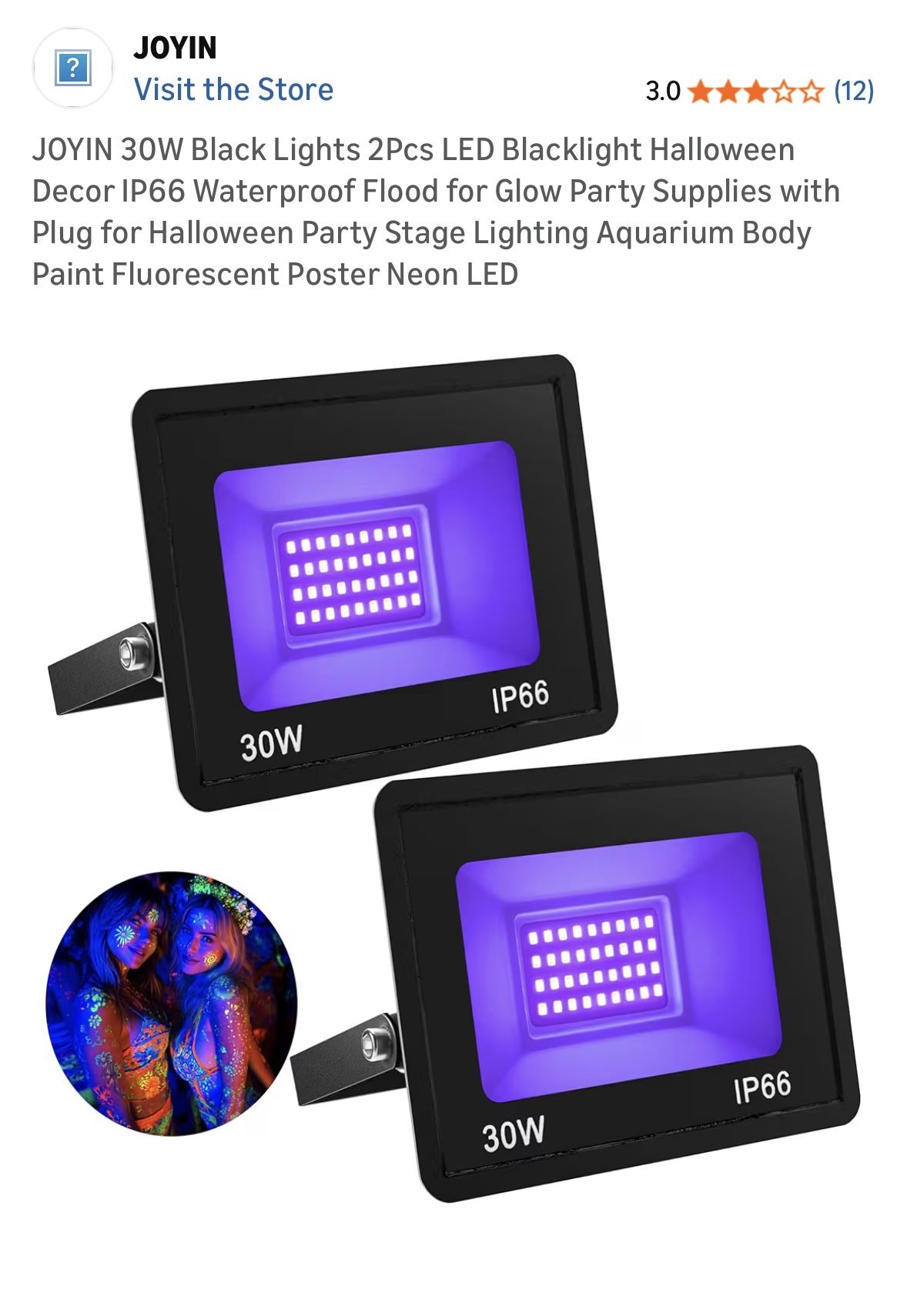 30W Black Lights 2 Pack, Waterproof Blacklight Flood Light for Halloween Decor
