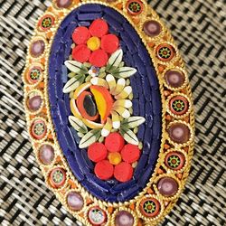 vintage Italian micro mosaic floral brooch