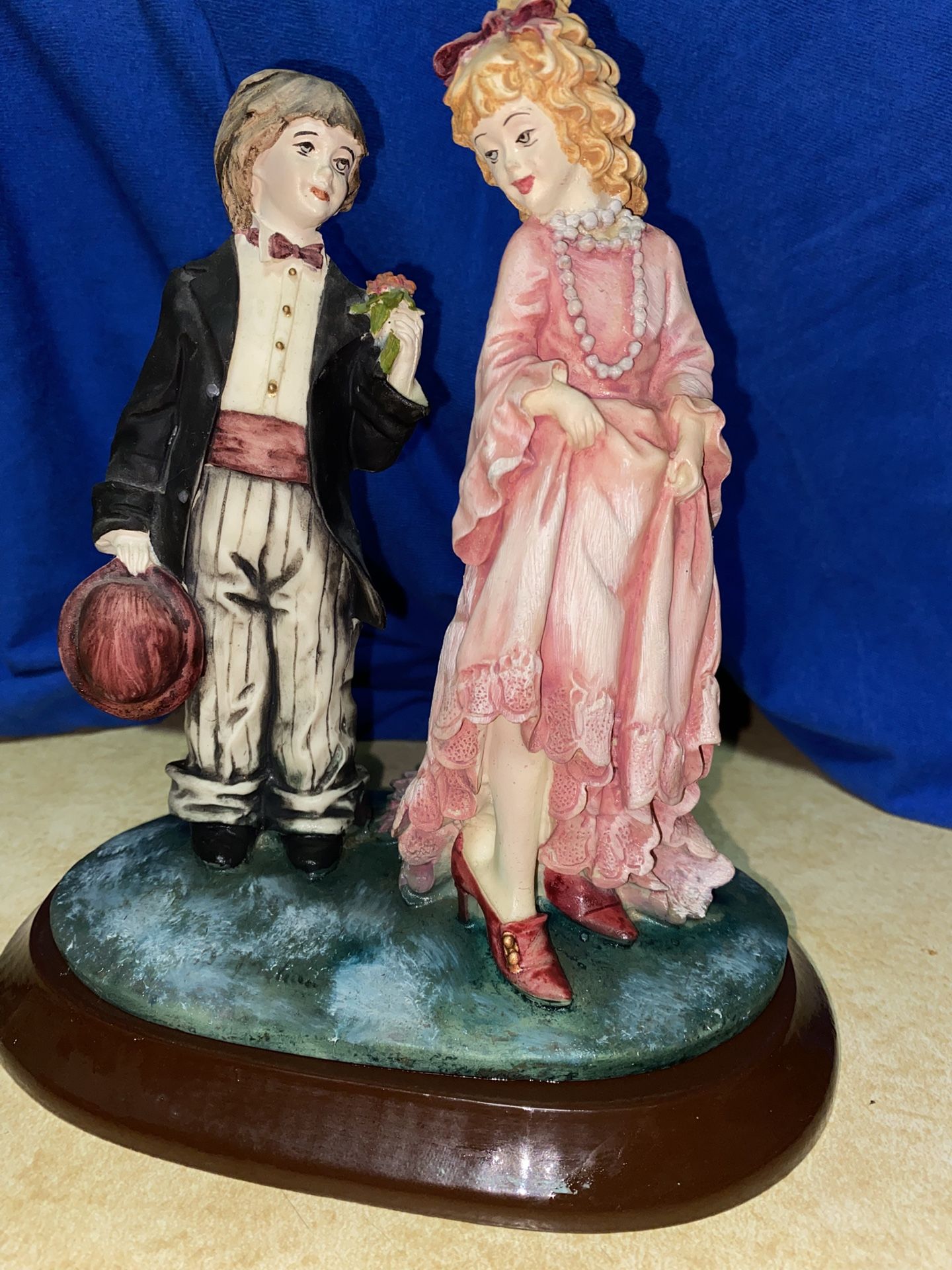 8 inch Painted Boy And Girl Alabaster Figurine Imported From Greece