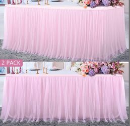 Suppromo 2 Pack 6ft Pink Tulle Table Skirts For Rectangle Tables Or Round Tables Pink Tutu Tablecloth Cover For Princess Baby Shower Girls Birthday Pa