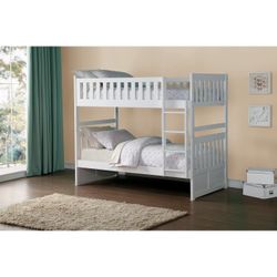 Twin Over Twin White Bunk Bed Mattress Included - Free Delivery Promo 