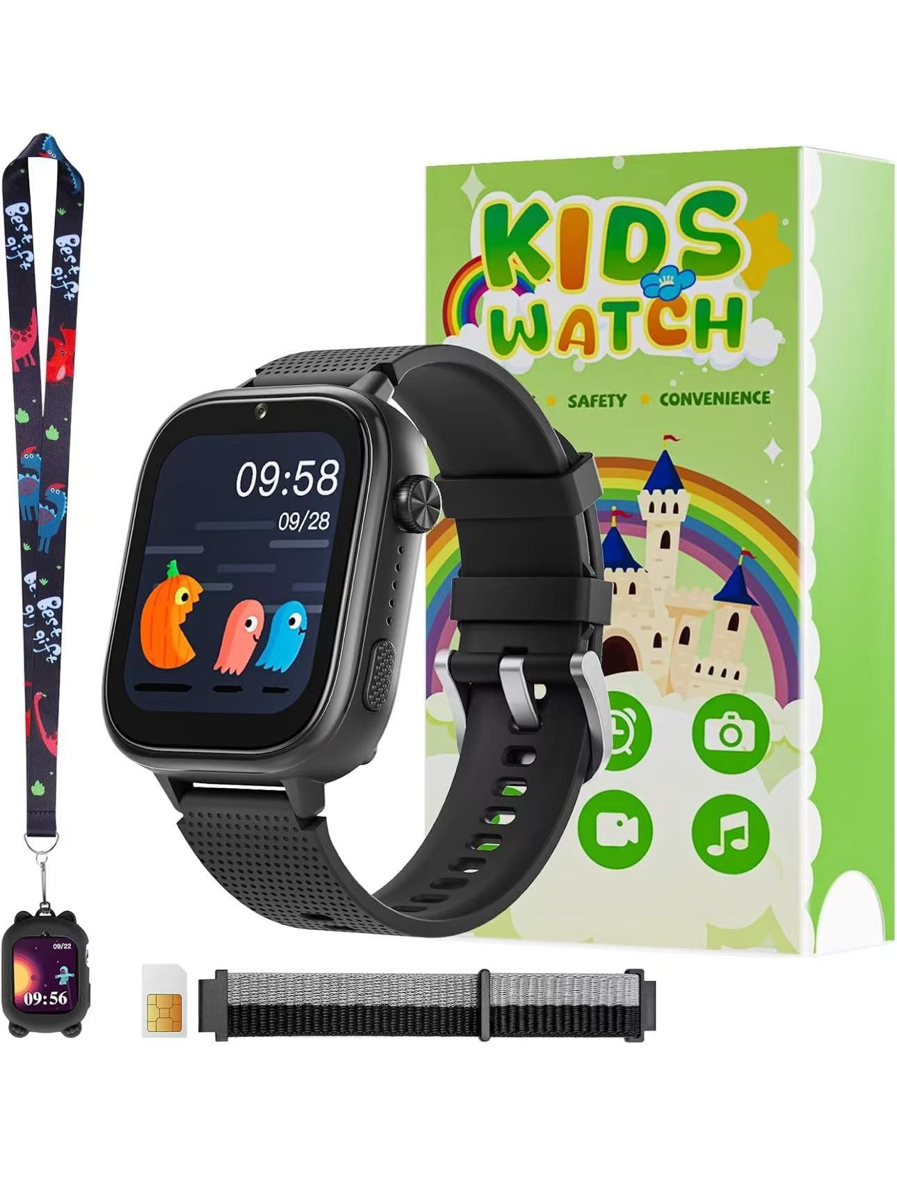 4G Kids Watch with SIM Card, 47 Exciting Games, Two-Way Calling Feature, SOS Emergency Call Button Ideal for Kids Aged 3-15 Gift, Children’s Cell Phon