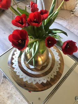 Wood Lazy Susan With Metal Inlay