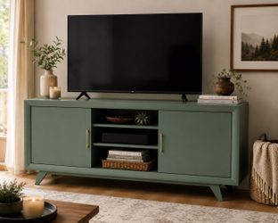 Mid-Century Modern Sage Green Sideboard Cabinet