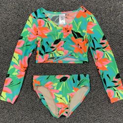 Art Class girls size 8 vibrant multi color floral two piece long sleeve bikini swimsuit  