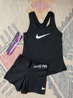 Nike Girls XS Tank Top & Pro Shorts  + Under Armour Non-slip elastic headbands 3