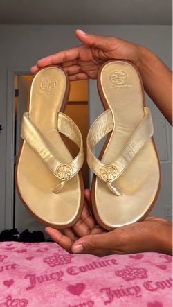 Tory Burch Gold Leather Thong Sandals