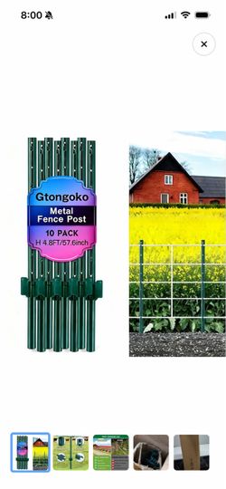 4.8’ tall 10 Metal Green Fence Posts