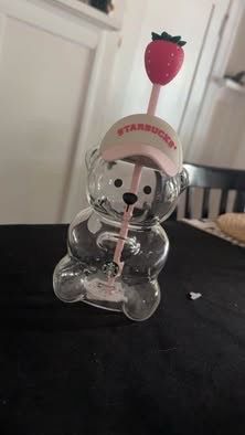 Pink strawberry Starbucks bearista glass cup