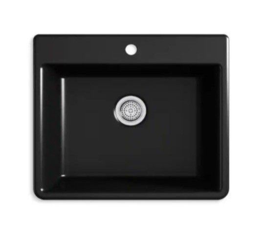KOHLER Kennon Drop-In Neoroc Granite Composite 25 in. 1-Hole Single Bowl Kitchen Sink in Matte Black