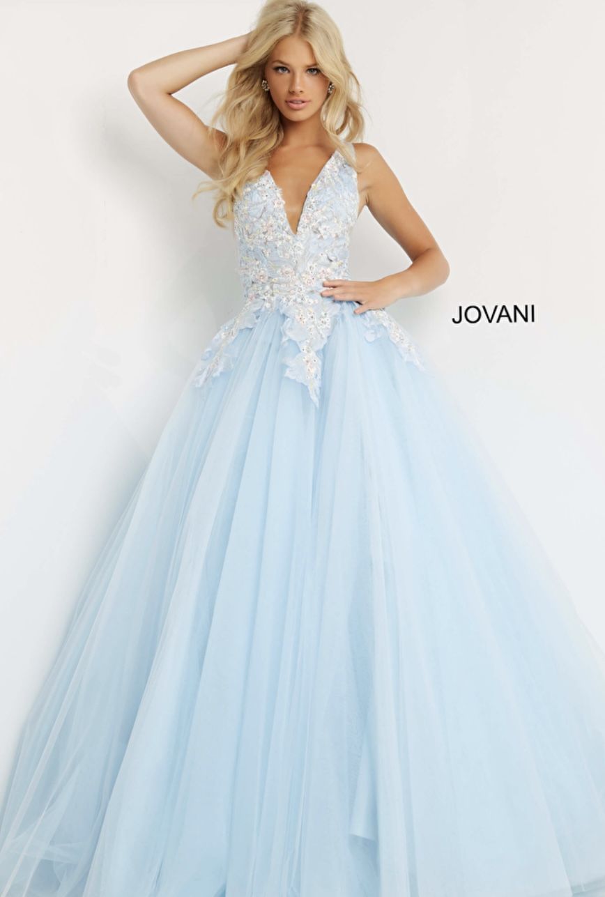 Jovani original. Light blue prom ballgown. Size 4 in great condition, worn once for 4 hours.