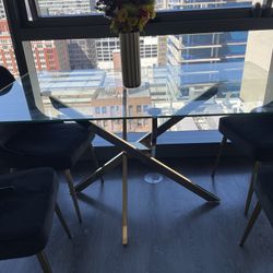 Glass Table With Black Velvet Chairs