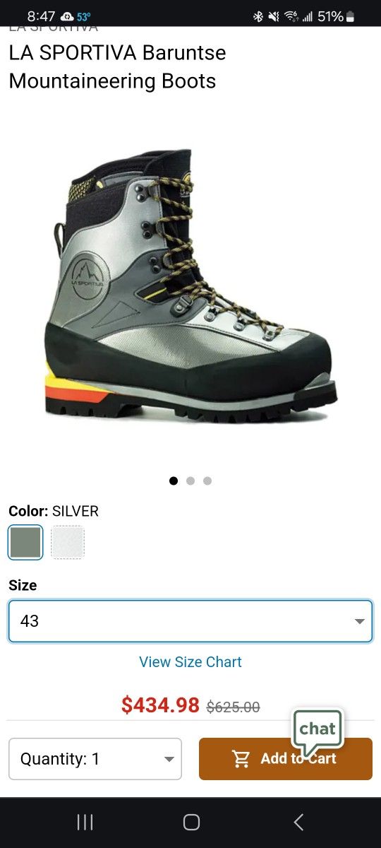 La Sportiva Mountaineering Boots, 42.5 Size