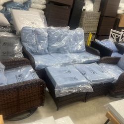 New, Outdoor Bench With Swivel Chairs Set( Already Assembled 