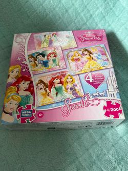 Disney Princess Sparkle Mega Puzzles 4 Glitter Puzzles