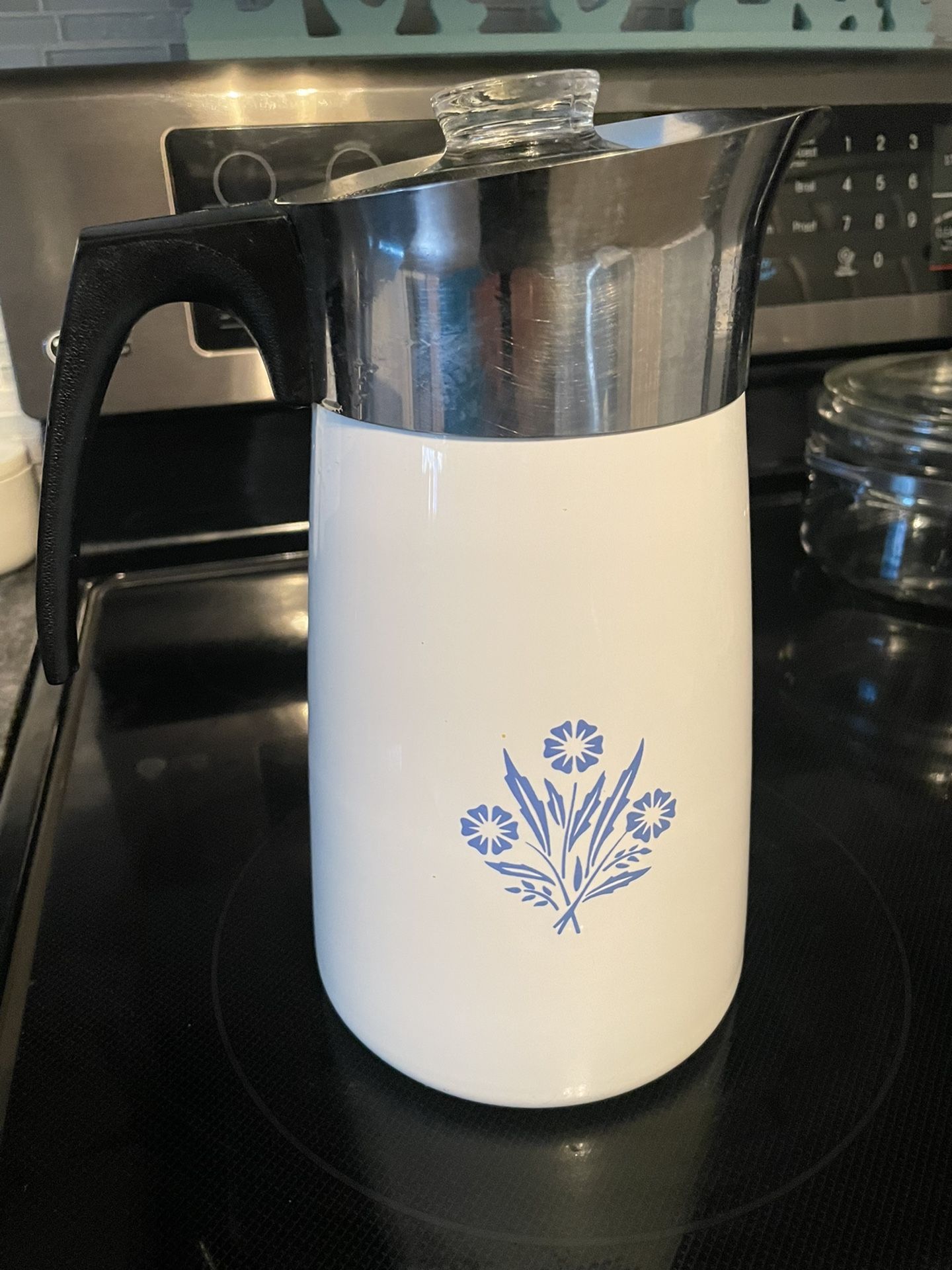 Vintage Corningware Cornflower 9 Cup Percolator (Complete And Works)