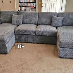 Brand New Grey Corduroy Sectional Sofa w/Double Chaise (4 Color Options) 