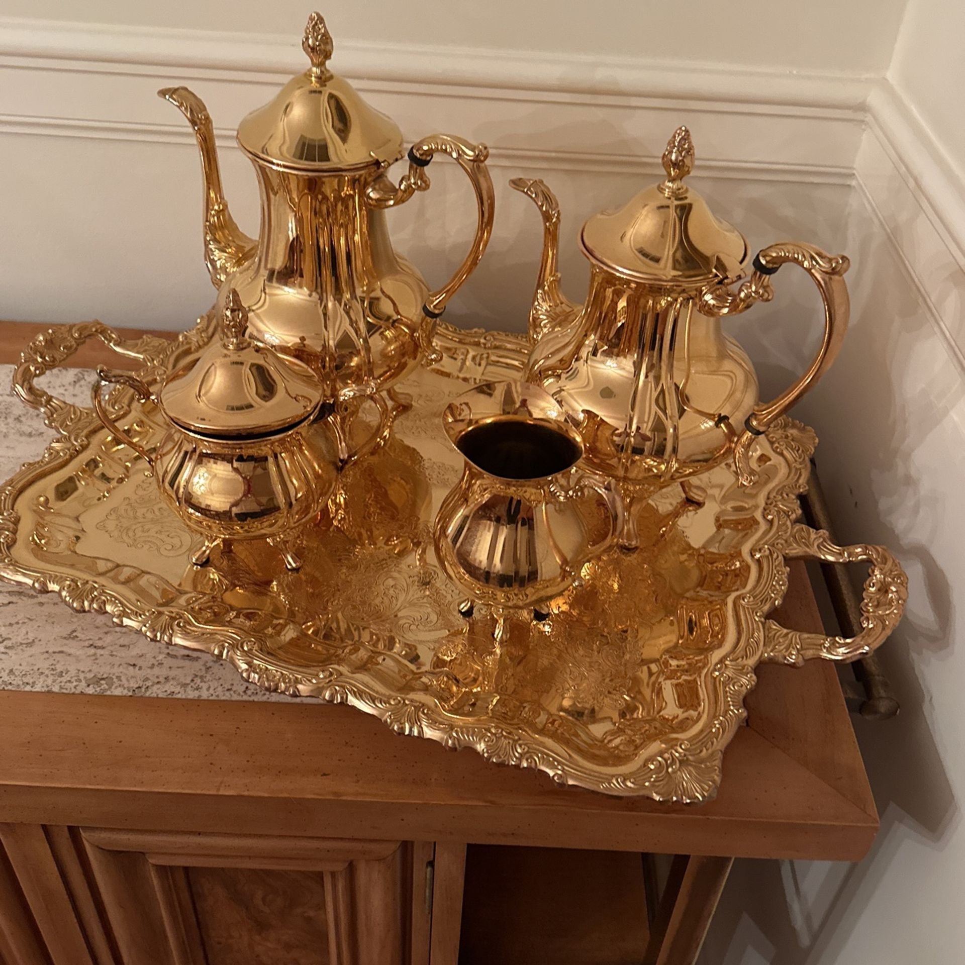 Gold Plate Tea Service With Tray
