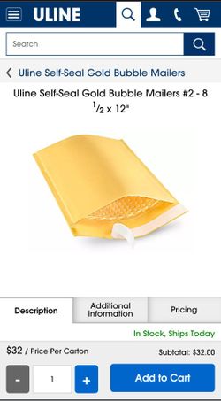 Uline bubble mailer #2 craft 8 1/2 x 12