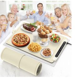 Food Warming Mat Electric Tray: Adjustable Silicone Heating Pad with 3 Temperature Settings 4 Timer Function Portable Roll Up Hot Plate 